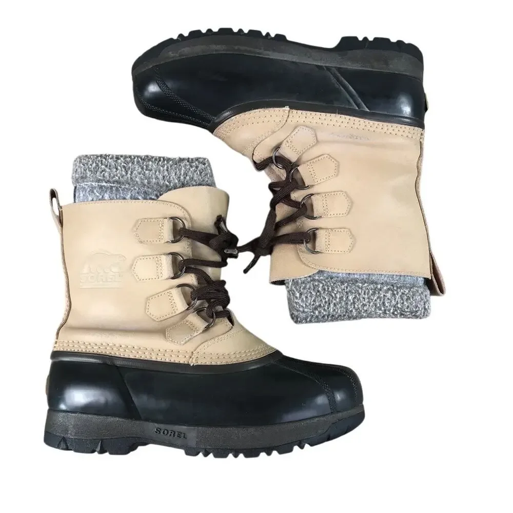 SOREL Kananaskis Winter Boots Women Sz 8 Beige/Black Wool Insole Snow Outdoor - Picture 6 of 14